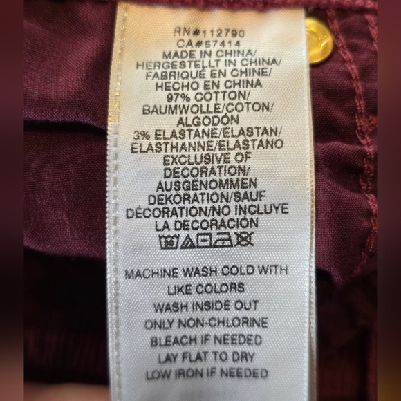 True Religion Halle Mid Rise Burgundy Corduroy Skinny Jeans 33 - Picture 8 of 9